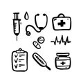 Medical equipment set. Hand drawn illustration Royalty Free Stock Photo