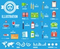 Medical equipment, tools and pharmacy flat icons. Royalty Free Stock Photo