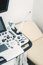 Medical equipments for ultrasonic diagnostics in a clinic. Interior of hospital room with ultrasonic apparatus Royalty Free Stock Photo