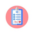 Medical exam clipboard flat icon. Round colorful button, circular vector sign, logo illustration.