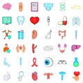 Medical exam icons set, cartoon style