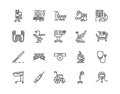 Medical examination equipment flat line icon set. Vector illustration diagnostic tools. Symbols for a complete survey of Royalty Free Stock Photo