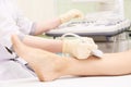 Medical examination. Patients leg. Ultrasonography Royalty Free Stock Photo