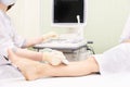 Medical examination. Patients leg. Ultrasonography Royalty Free Stock Photo