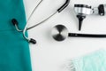 Medical examination, stethoscope, medicine and therapy,