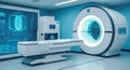 medical examination technology of future. Medical equipment of future. MRI scan machine, future medicine concept. human enhanced.