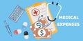 Medical expenses illustration concept on blue background.