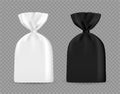 Black and white packages with clip. Vector 3d realistic. Mockup. Blank template. Plastic or cellophane bag packaging for various p Royalty Free Stock Photo