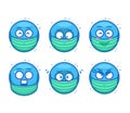 Medical face mask blue emoji emoticon expression set