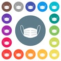 Medical face mask flat white icons on round color backgrounds