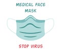 Medical face mask icon. Mask isolated. Stop virus. Front side. Protective breathing respiratory mask. Vector.