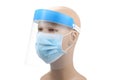 Medical Face shield and medical mask for protect covid-19. Doctor mask. Transparent plastic mask helmet hat. Epidemic coronavirus