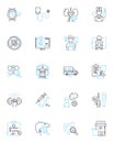 Medical facility linear icons set. Hospital, Clinic, Emergency, ICU, Surgery, Pharmacy, Radiology line vector and