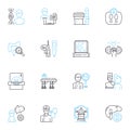 Medical facility linear icons set. Hospital, Clinic, Emergency, ICU, Surgery, Pharmacy, Radiology line vector and