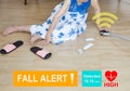 Medical fall accident detection is alert that elderly woman falling in bathroom Royalty Free Stock Photo
