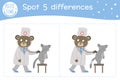 Medical find differences game for children. Medicine preschool activity with doctor examining patients lungs. Puzzle with cute