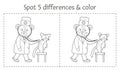 Medical find differences game and coloring page for children. Medicine preschool activity with doctor examining patients lungs.