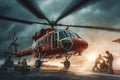 Medical first aid helicopter. Rescue a person. Generative AI