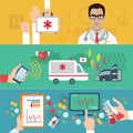 Medical flat banners set with laboratory. Royalty Free Stock Photo