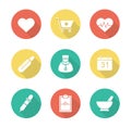 Medical flat design long shadow icons set