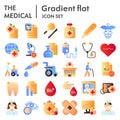 Medical flat icon set, healthcare symbols collection, vector sketches, logo illustrations, pharmacy signs color gradient