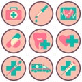 Medical flat icons set of medical tools and health care equipment. Vector illustrationflat Royalty Free Stock Photo