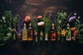medical flowers herbs essential oils in bottles. tincture, alternative medicine natural perfumes