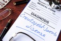 Medical form with diagnosis Creutzfeldt-Jakob disease. Royalty Free Stock Photo