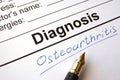 Medical form with diagnosis osteoarthritis. Royalty Free Stock Photo