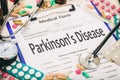 Medical form, diagnosis parkinson`s disease Royalty Free Stock Photo