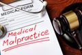 Medical form with words Medical Malpractice Royalty Free Stock Photo