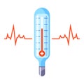 Medical glass thermometer. elevated human temperature.