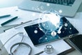 Medical global networking and healthcare global network connection on tablet, Medical technology Royalty Free Stock Photo