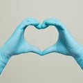 Medical Gloves Heart Shape Hands. Blue Doctor Gloves