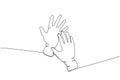 Medical gloves, protection, hygiene, sterility, medical supplies, equipment one line art. Continuous line drawing of