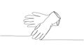 Medical gloves, protection, hygiene, sterility, medical supplies, equipment one line art. Continuous line drawing of