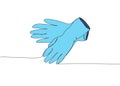 Medical gloves, protection, hygiene, sterility, medical supplies, equipment one line color art. Continuous line drawing