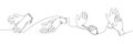 Medical gloves set. Protection, hygiene, sterility, medical supplies, equipment one line art. Continuous line drawing of