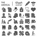 Medical glyph icon set, healthcare symbols collection, vector sketches, logo illustrations, pharmacy signs solid