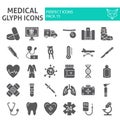 Medical glyph icon set, hospital symbols collection, vector sketches, logo illustrations, medicine signs solid