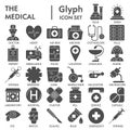 Medical glyph icon set, medicine symbols collection, vector sketches, logo illustrations, pharmacy signs solid