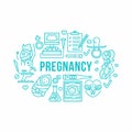 Medical, gynecology banner illustration. Obstetrics pregnancy vector line icons research, in vitro fertilization