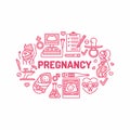 Medical, gynecology banner illustration. Obstetrics pregnancy vector line icons research, in vitro fertilization Royalty Free Stock Photo