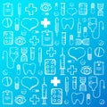 Medical hand-draw doodle background. Pills, Vitamin tablets, medical drug. Vector Illustration.