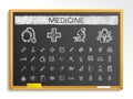 Medical hand drawing line icons. chalk sketch sign illustration on blackboard