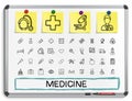 Medical hand drawing line icons.