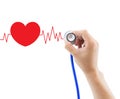 Medical, hand holding stethoscope for diagnose heart graph