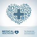 Medical Health care background , circle icons to become heart