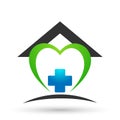 Medical health care heart clinic home house cross people healthy life care logo design icon on white background Royalty Free Stock Photo