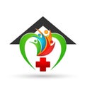 Medical health care heart clinic home house cross people healthy life care logo design icon on white background Royalty Free Stock Photo